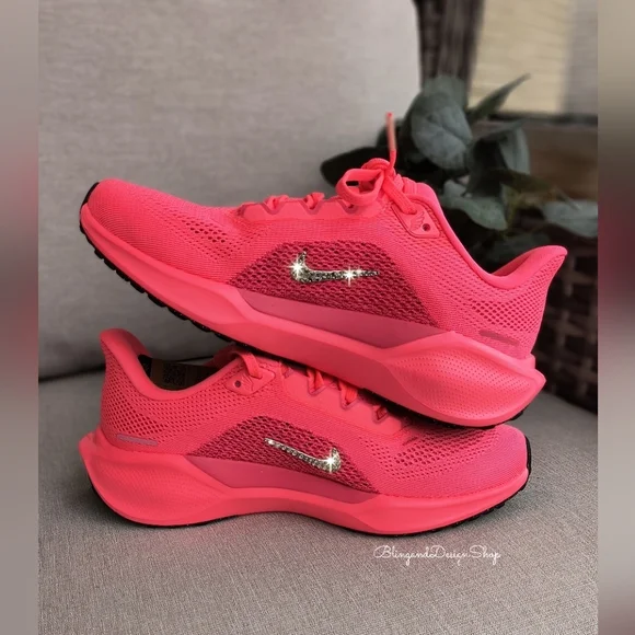 Bling Nike Pegasus 41 Womens Pink Sneakers Shoes Customized with Crystals - Picture 9 of 9